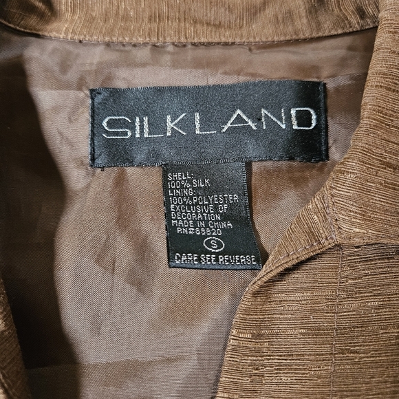 Silkland Embroidered Silk Blazer,  Size Small,  Brown with Floral Design - Picture 6 of 9
